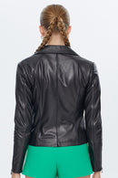Olivia Women's Black Stretch-Fit Leather Jacket | Derimod Olivia Women's Black Stretch-Fit Leather Jacket | Derimod