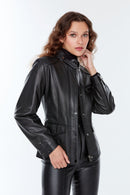 Meg Women's Black Leather Jacket | Derimod Meg Women's Black Leather Jacket | Derimod