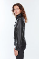 Meg Women's Black Leather Jacket | Derimod Meg Women's Black Leather Jacket | Derimod