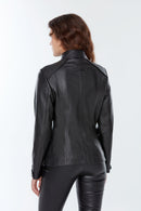 Meg Women's Black Leather Jacket | Derimod Meg Women's Black Leather Jacket | Derimod