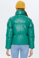 Barcelona Women's Green Puffer Leather Coat | Derimod Barcelona Women's Green Puffer Leather Coat | Derimod