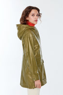 Victoria Women's Khaki Hooded Leather Coat | Derimod Victoria Women's Khaki Hooded Leather Coat | Derimod