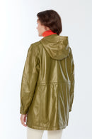Victoria Women's Khaki Hooded Leather Coat | Derimod Victoria Women's Khaki Hooded Leather Coat | Derimod