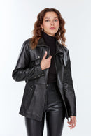 Paloma Women's Black Long Leather Jacket | Derimod Paloma Women's Black Long Leather Jacket | Derimod