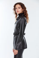 Paloma Women's Black Long Leather Jacket | Derimod Paloma Women's Black Long Leather Jacket | Derimod