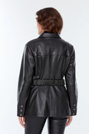 Paloma Women's Black Long Leather Jacket | Derimod Paloma Women's Black Long Leather Jacket | Derimod