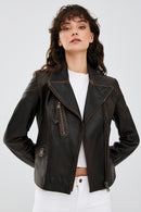 Xuma Kadın Kahverengi Vintage Oversize Biker Deri Ceket | Derimod Xuma Kadın Kahverengi Vintage Oversize Biker Deri Ceket | Derimod
