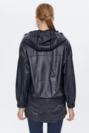 Valeria Women's Black Hooded Leather Coat | Derimod Valeria Women's Black Hooded Leather Coat | Derimod