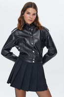 Kendal Women's Black Short Leather Jacket | Derimod Kendal Women's Black Short Leather Jacket | Derimod