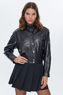 Kendal Women's Black Short Leather Jacket | Derimod Kendal Women's Black Short Leather Jacket | Derimod