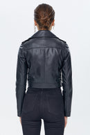 Star Women's Black Leather Biker Jacket | Derimod Star Women's Black Leather Biker Jacket | Derimod