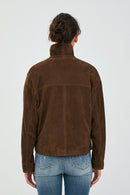 Nova Women's Brown Suede Leather Coat | Derimod Nova Women's Brown Suede Leather Coat | Derimod