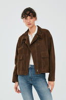 Nova Women's Brown Suede Leather Coat | Derimod Nova Women's Brown Suede Leather Coat | Derimod