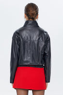 Flora Women's Black Oversize Leather Jacket | Derimod Flora Women's Black Oversize Leather Jacket | Derimod