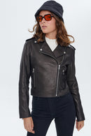 Nikita Women's Black Biker Leather Jacket | Derimod Nikita Women's Black Biker Leather Jacket | Derimod