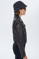 Nikita Women's Black Biker Leather Jacket | Derimod Nikita Women's Black Biker Leather Jacket | Derimod