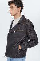 Speedy Men's Black Leather Slim-Fit Biker Jacket | Derimod Speedy Men's Black Leather Slim-Fit Biker Jacket | Derimod