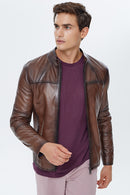 Neymar Men's Brown Leather Jacket | Derimod Neymar Men's Brown Leather Jacket | Derimod