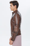 Neymar Men's Brown Leather Jacket | Derimod Neymar Men's Brown Leather Jacket | Derimod