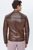 Neymar Men's Brown Leather Jacket | Derimod Neymar Men's Brown Leather Jacket | Derimod