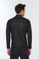 Neymar Men's Black Suede Printed Slim-Fit Short Leather Jacket | Derimod Neymar Men's Black Suede Printed Slim-Fit Short Leather Jacket | Derimod