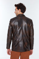 Eriksen Men's Brown Leather Jacket | Derimod Eriksen Men's Brown Leather Jacket | Derimod