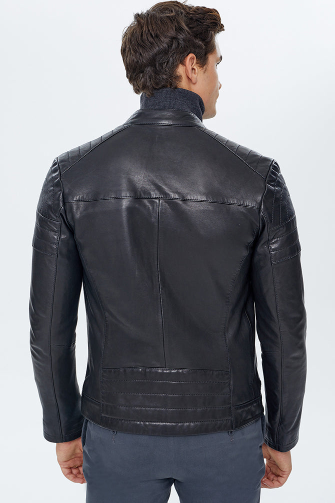 Duncan Erkek Siyah Slim-Fit Deri Ceket