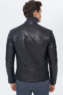 Duncan Men's Black Slim-Fit Leather Jacket | Derimod Duncan Men's Black Slim-Fit Leather Jacket | Derimod