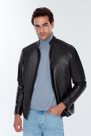 Benzema Men's Black Leather Jacket | Derimod Benzema Men's Black Leather Jacket | Derimod