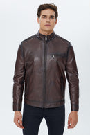 Benzema Men's Brown Leather Jacket | Derimod Benzema Men's Brown Leather Jacket | Derimod
