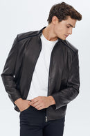 Falcao Men's Black Leather Jacket | Derimod Falcao Men's Black Leather Jacket | Derimod