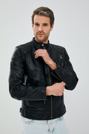 Lebron Men's Black Slim-Fit Leather Jacket | Derimod Lebron Men's Black Slim-Fit Leather Jacket | Derimod