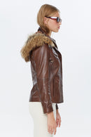 Vera Women's Brown Hooded Leather Coat | Derimod Vera Women's Brown Hooded Leather Coat | Derimod