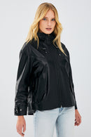 Darlen Women's Black Hooded Oversize Leather Jacket | Derimod Darlen Women's Black Hooded Oversize Leather Jacket | Derimod