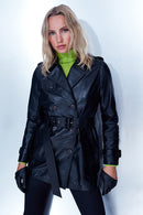 Milla Women's Black Leather Trench Coat | Derimod Milla Women's Black Leather Trench Coat | Derimod