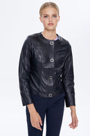 Helen Women's Black Leather Jacket | Derimod Helen Women's Black Leather Jacket | Derimod
