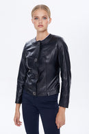 Helen Women's Black Leather Jacket | Derimod Helen Women's Black Leather Jacket | Derimod