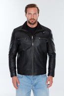 Antonıo Men's Black Double Collar Leather Jacket | Derimod Antonıo Men's Black Double Collar Leather Jacket | Derimod