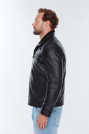 Antonıo Men's Black Double Collar Leather Jacket | Derimod Antonıo Men's Black Double Collar Leather Jacket | Derimod