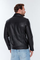 Antonıo Men's Black Double Collar Leather Jacket | Derimod Antonıo Men's Black Double Collar Leather Jacket | Derimod
