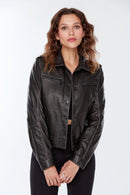 Benefit Women's Black Leather Jacket | Derimod Benefit Women's Black Leather Jacket | Derimod