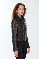 Benefit Women's Black Leather Jacket | Derimod Benefit Women's Black Leather Jacket | Derimod