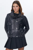 Splendid Women's Black Oversize Leather Jacket | Derimod Splendid Women's Black Oversize Leather Jacket | Derimod