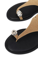 Woman Beige Buckled Toe-Post Suede Sandal | Derimod Woman Beige Buckled Toe-Post Suede Sandal | Derimod