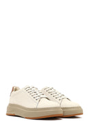 Erkek Beyaz Bağcıklı Kalın Tabanlı Deri Sneaker | Derimod Erkek Beyaz Bağcıklı Kalın Tabanlı Deri Sneaker | Derimod