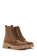 Women's Tan Suede Thick Soled Zippered Boots | Derimod Women's Tan Suede Thick Soled Zippered Boots | Derimod