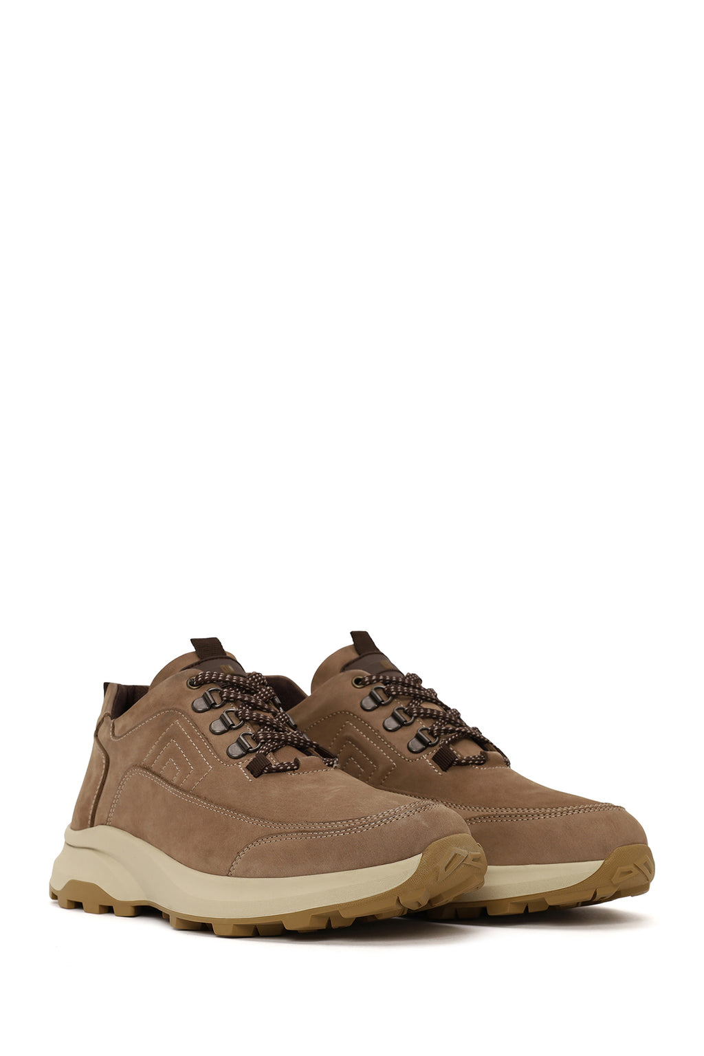 Erkek Vizon Bağcıklı Kalın Tabanlı Nubuk Deri Casual Sneaker