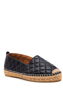 Women's Black Leather Quilted Espadrilles | Derimod Women's Black Leather Quilted Espadrilles | Derimod