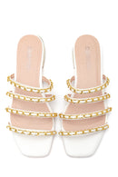 Women's White Chain Detailed Flat Slippers | Derimod Women's White Chain Detailed Flat Slippers | Derimod