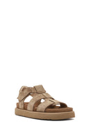 Women's Brown Thick Soled Suede Leather Sandals | Derimod Women's Brown Thick Soled Suede Leather Sandals | Derimod